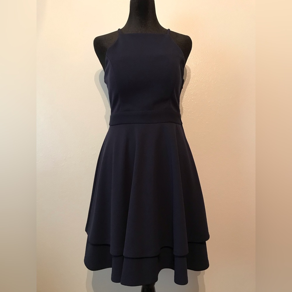Row A Navy Halter Dress Size M with Built-in Padded Bra